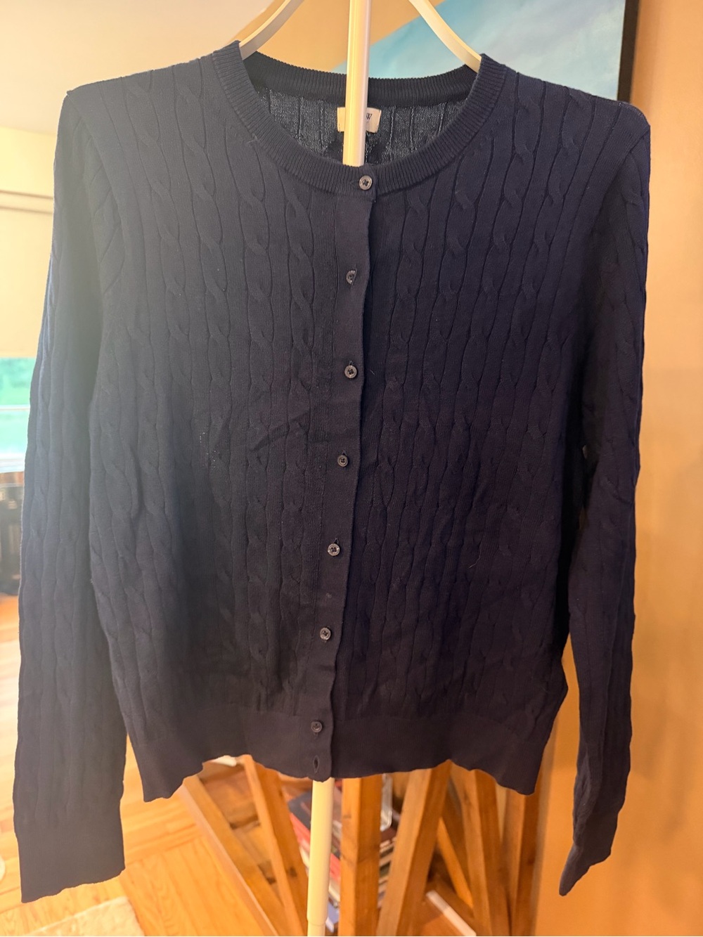 J Crew Women's Navy Cable-Knit Button Cardigan Sweater